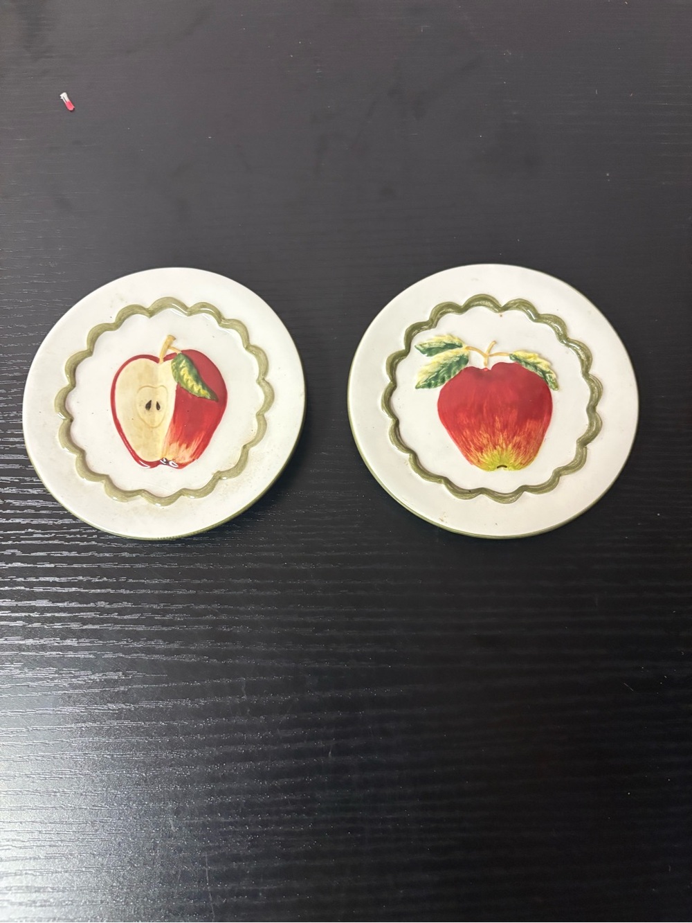 World Market Apple Dessert Plates Set of 2 Scalloped Green Rim Cottagecore